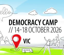 Banner Democracy Camp 2026 in Vic